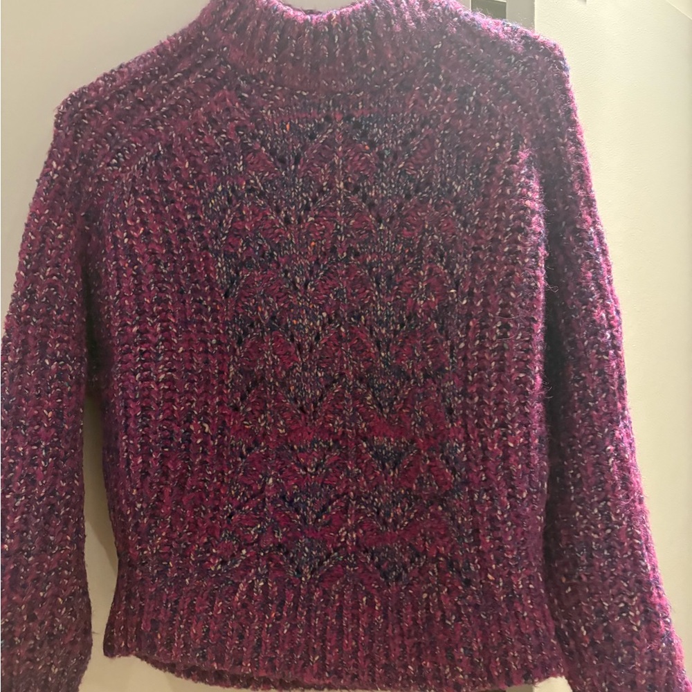 ba&sh Purple Cowl Neck Sweater with Intricate Knit Design